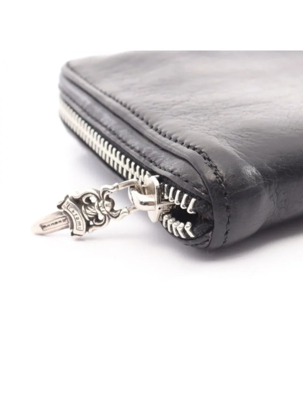 Chrome Hearts Round Wallet Dagger Zip Leather Plain Zip Around